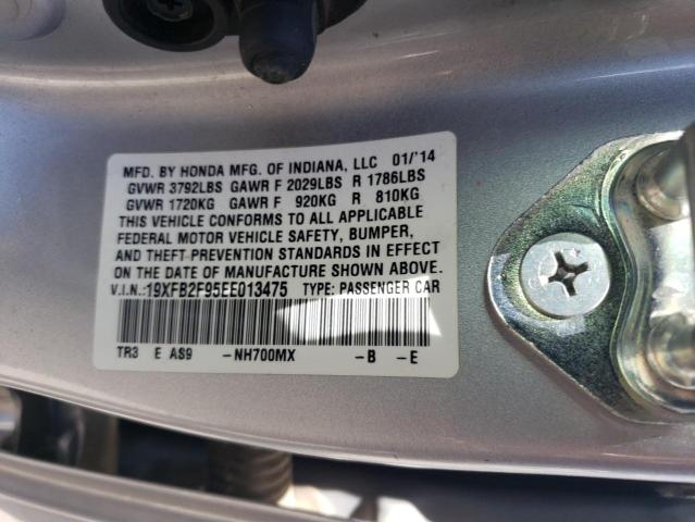 19XFB2F95EE013475 - 2014 HONDA CIVIC EXL SILVER photo 12