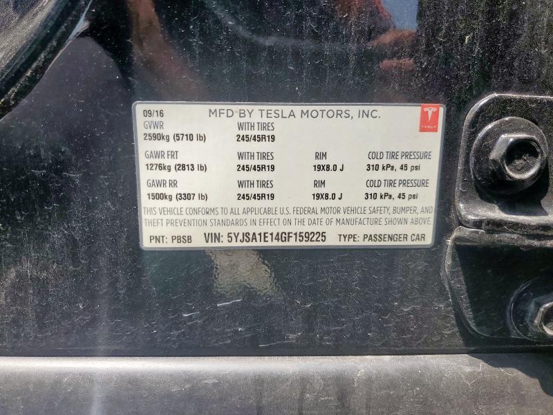 5YJSA1E14GF159225 - 2016 TESLA MODEL S 黑色 照片 12