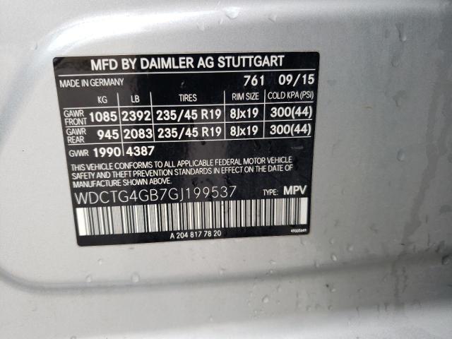 WDCTG4GB7GJ199537 - 2016 MERCEDES-BENZ BENZ 250 4MATIC SILVER photo 12