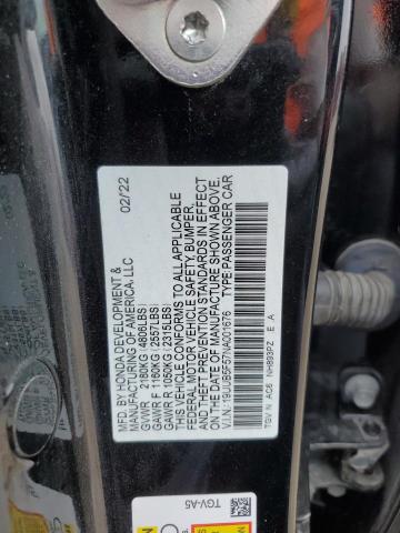 19UUB5F57NA001676 - 2022 ACURA TLX TECH A BLACK photo 12