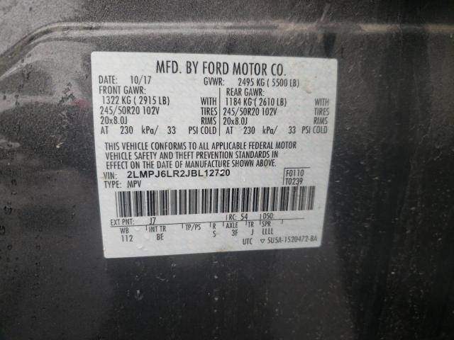 2LMPJ6LR2JBL12720 - 2018 LINCOLN MKX RESERVE Սև լուսանկար 10