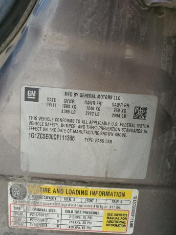 1G1ZC5E00CF111386 - 2012 CHEVROLET MALIBU 1LT თაფლისფერი ფოტო 12