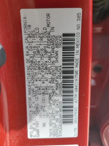 3TMJU4GN2AM106935 - 2010 TOYOTA TACOMA DOUBLE CAB PRERUNNER RED photo 12