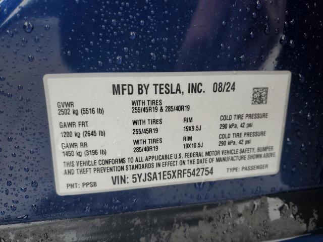 5YJSA1E5XRF542754 - 2024 TESLA MODEL S Көк фото 13