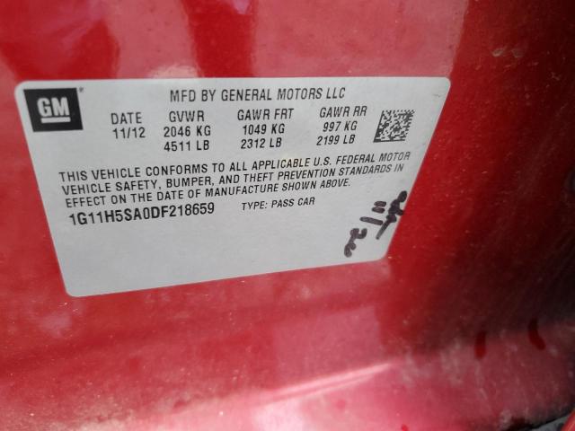 1G11H5SA0DF218659 - 2013 CHEVROLET MALIBU LTZ მუქწითელი ფოტო 12