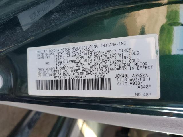 5TBBT44183S408413 - 2003 TOYOTA TUNDRA ACCESS CAB SR5 GREEN photo 13