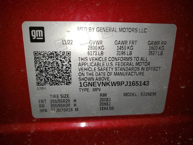 1GNEVNKW9PJ165143 - 2023 CHEVROLET TRAVERSE HIGH COUNTRY RED photo 12
