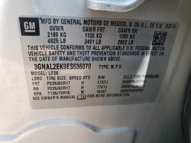 3GNAL2EK9ES636070 - 2014 CHEVROLET CAPTIVA LS 银色 照片 12