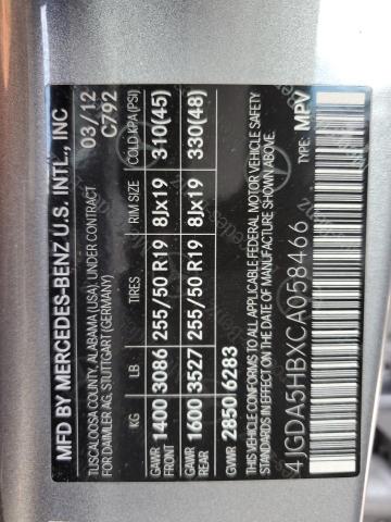 4JGDA5HBXCA058466 - 2012 MERCEDES-BENZ ML 350 4MATIC GRAY photo 13