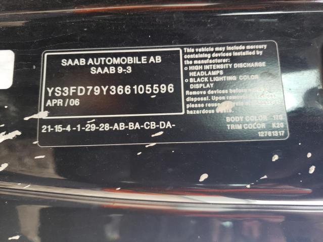 YS3FD79Y366105596 - 2006 SAAB 9-3 BLACK photo 13