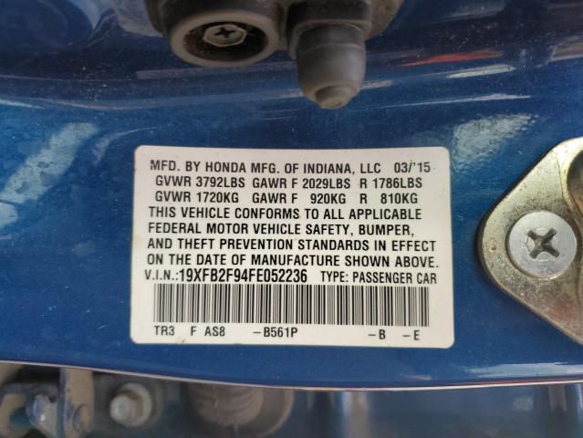 19XFB2F94FE052236 - 2015 HONDA CIVIC EXL 蓝色 照片 12