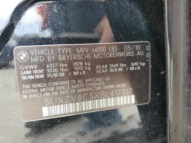 5UXZV8C5XBL417317 - 2011 BMW X5 XDRIVE50I BLACK photo 12