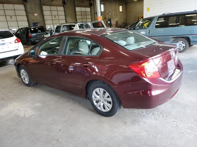 19XFB2F5XCE347804 - 2012 HONDA CIVIC LX BURGUNDY photo 2