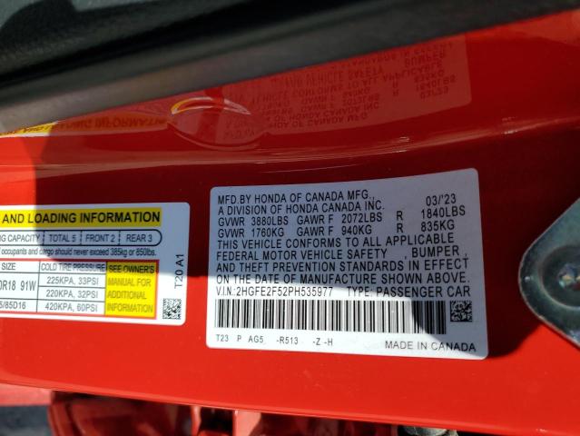 2HGFE2F52PH535977 - 2023 HONDA CIVIC SPORT RED photo 13