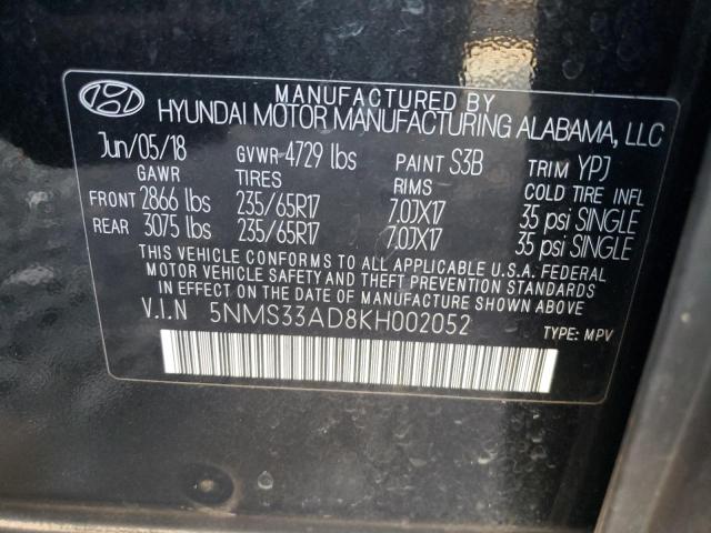 5NMS33AD8KH002052 - 2019 HYUNDAI SANTA FE SEL BLACK photo 13