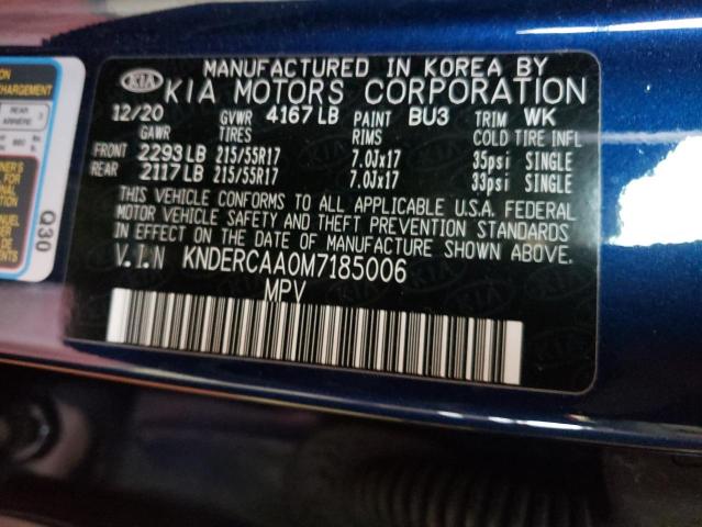 KNDERCAA0M7185006 - 2021 KIA SELTOS EX BLUE photo 10