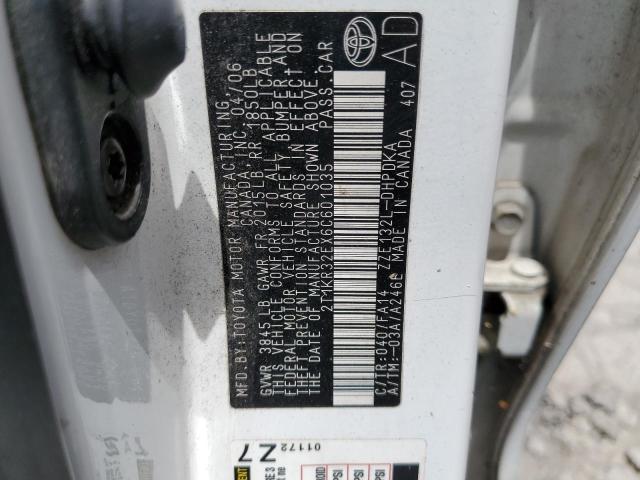 2T1KR32EX6C601035 - 2006 TOYOTA COROLLA MA XR WHITE photo 12