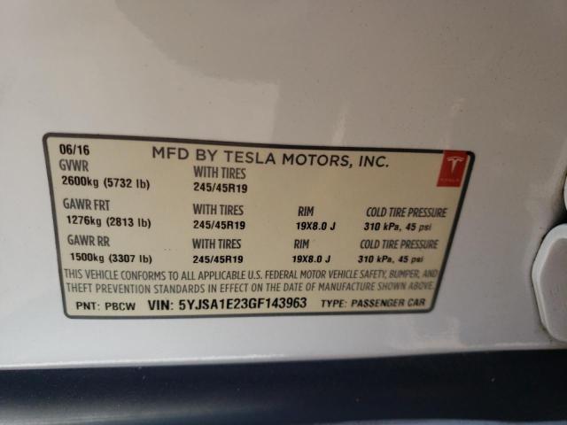 5YJSA1E23GF143963 - 2016 TESLA MODEL S WHITE photo 12