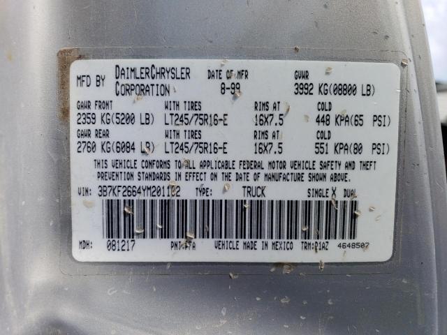 3B7KF2664YM201102 - 2000 DODGE RAM 2500 GRAY photo 12