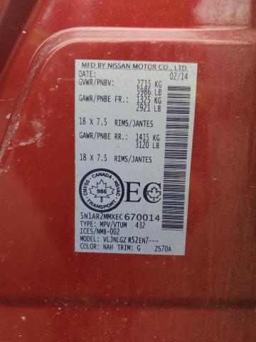 5N1AR2MMXEC670014 - 2014 NISSAN PATHFINDER S RED photo 13