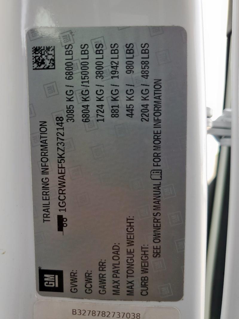 1GCRWAEF5KZ372148 - 2019 CHEVROLET SILVERADO C1500 Beyaz fotoğraf 13