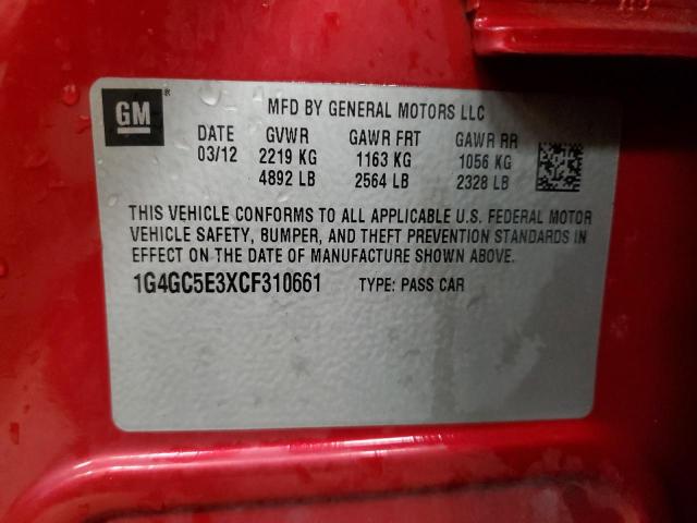1G4GC5E3XCF310661 - 2012 BUICK LACROSSE أحمر صورة 12