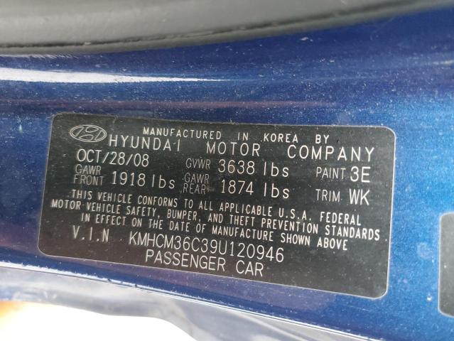 KMHCM36C39U120946 - 2009 HYUNDAI ACCENT GS BLUE photo 12