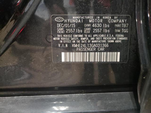 KMHE24L13GA031366 - 2016 HYUNDAI SONATA HYBRID BLACK photo 13