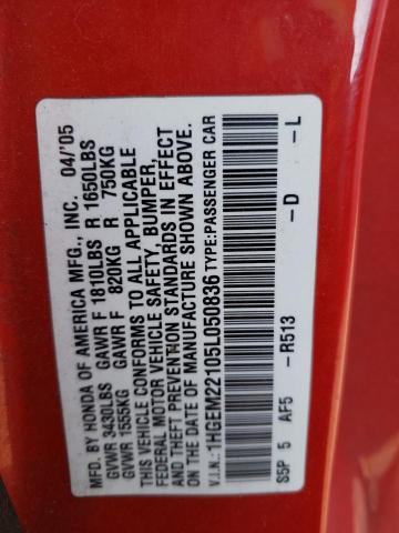 1HGEM22105L050836 - 2005 HONDA CIVIC DX VP Qırmızı foto 12