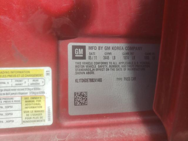 KL1TD6DE7BB241465 - 2011 CHEVROLET AVEO LS 红色 照片 13