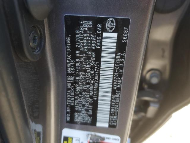 4T1B11HK2JU647751 - 2018 TOYOTA CAMRY L SILVER photo 12