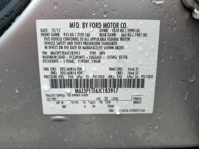 MAJ3P1TE6JC183917 - 2018 FORD ECOSPORT SE ვერცხლისფერი ფოტო 13