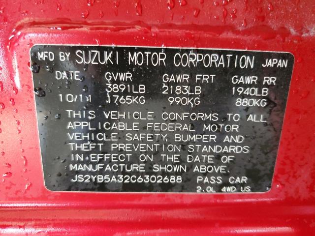 JS2YB5A32C6302688 - 2012 SUZUKI SX4 RED photo 12