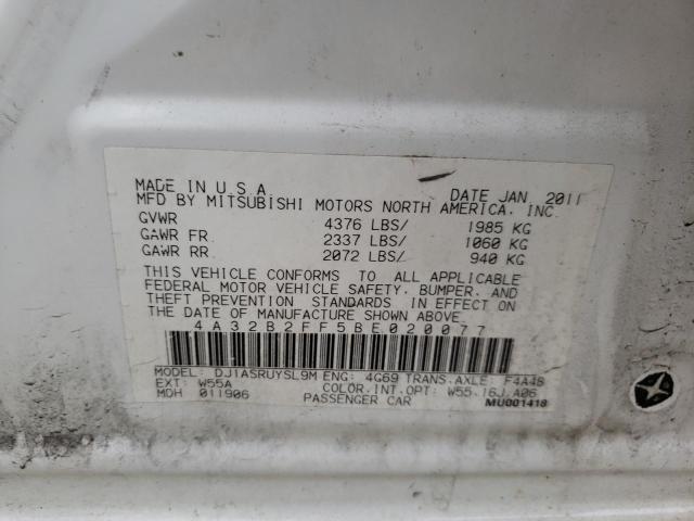 4A32B2FF5BE020077 - 2011 MITSUBISHI GALANT FE WHITE photo 12