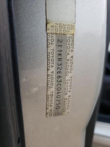 2T1KR32E63C040750 - 2003 TOYOTA COROLLA MA XR SILVER photo 12