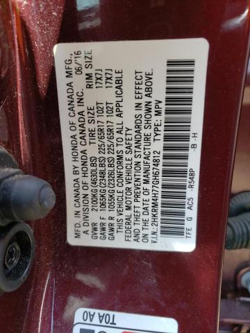 2HKRM4H77GH674812 - 2016 HONDA CR-V EXL MAROON photo 14