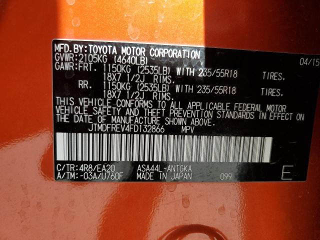 JTMDFREV4FD132866 - 2015 TOYOTA RAV4 LIMITED ORANGE photo 13