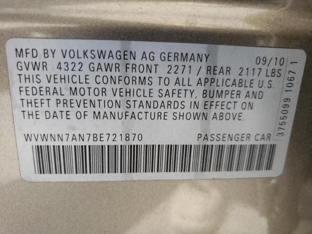 WVWNN7AN7BE721870 - 2011 VOLKSWAGEN PASSAT SPORT GRAY photo 13