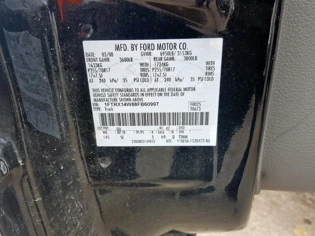 1FTRX14W88FB60997 - 2008 FORD F150  photo 10