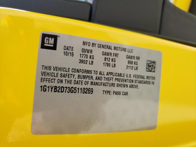 1G1YB2D73G5110269 - 2016 CHEVROLET CORVETTE STINGRAY 1LT YELLOW photo 12
