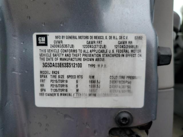 3G5DA03E63S512100 - 2003 BUICK RENDEZVOUS CX GRAY photo 13