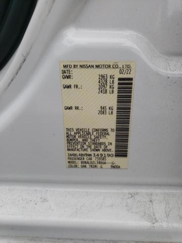 1N4BL4BV9NN349190 - 2022 NISSAN ALTIMA S WHITE photo 13