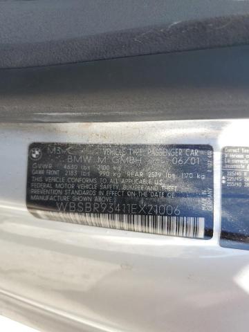 WBSBR93411EX21006 - 2001 BMW M3 CI SILVER photo 12
