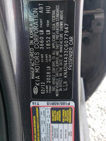 KNADN4A33C6077947 - 2012 KIA RIO EX GRAY photo 12