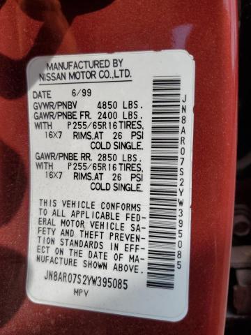 JN8AR07S2YW395085 - 2000 NISSAN PATHFINDER LE 红色 照片 10