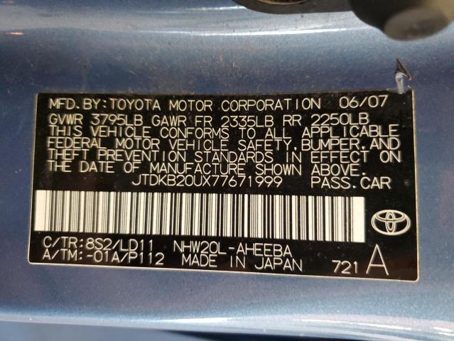 JTDKB20UX77671999 - 2007 TOYOTA PRIUS ლურჯი ფოტო 13