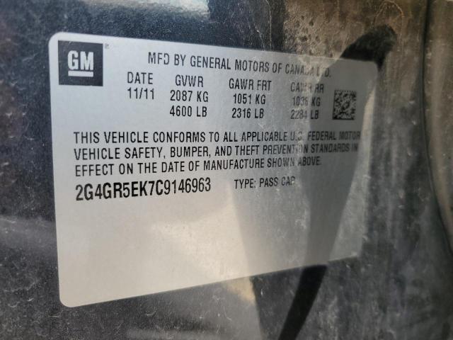 2G4GR5EK7C9146963 - 2012 BUICK REGAL BLACK photo 12