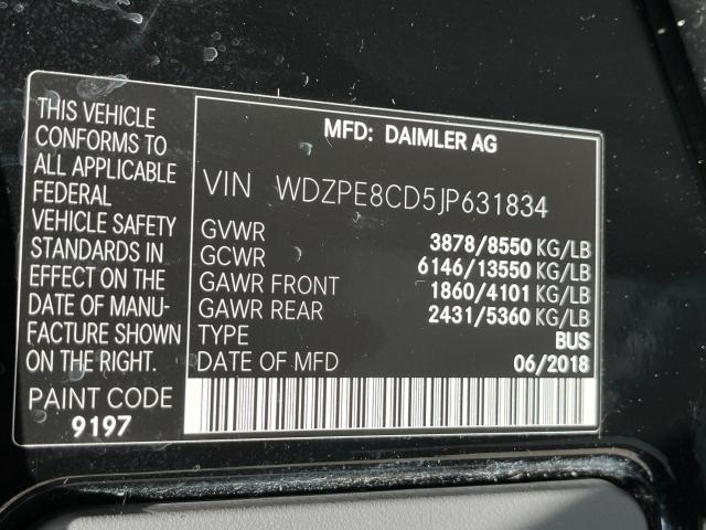 WDZPE8CD5JP631834 - 2018 MERCEDES-BENZ SPRINTER 2500 BLACK photo 10