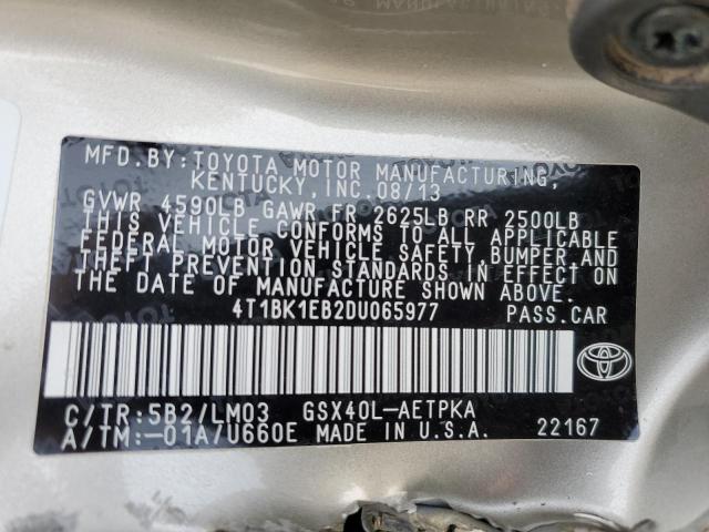 4T1BK1EB2DU065977 - 2013 TOYOTA AVALON BASE BEIGE photo 13