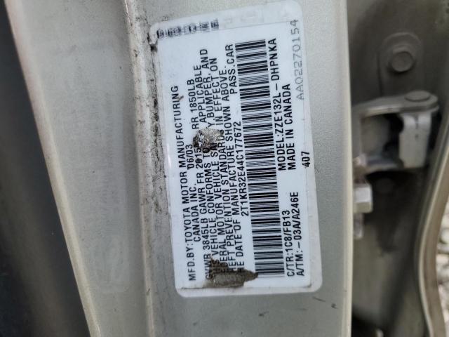 2T1KR32E44C177672 - 2004 TOYOTA COROLLA MA XR SILVER photo 12